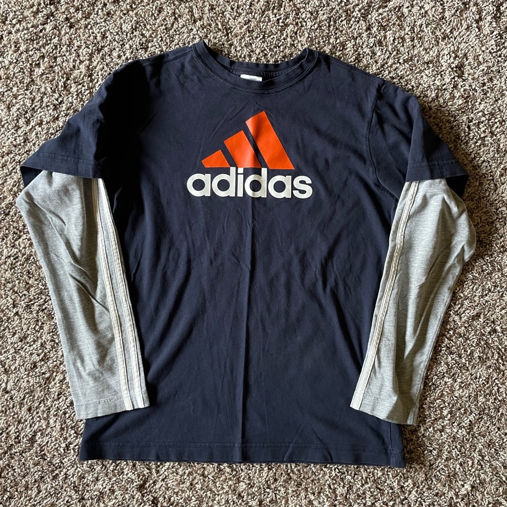 Adidas logo long sleeve layer look tee T-shirt Boys Large